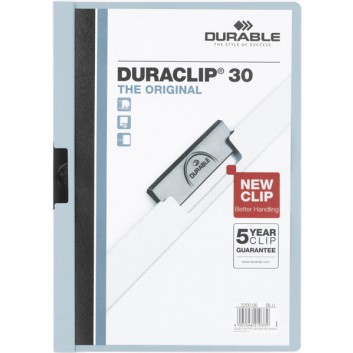 DURABLE Klemm-Mappe Duraclip®; blau; für DIN A4; Hartfolie; ca. 30 Blatt; transparenter Vorderdeckel; Stahlklemme 