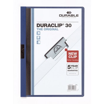  DURABLE Klemm-Mappe Duraclip®; dunkelblau; für DIN A4; Hartfolie; ca. 30 Blatt; transparenter Vorderdeckel; Stahlklemme 
