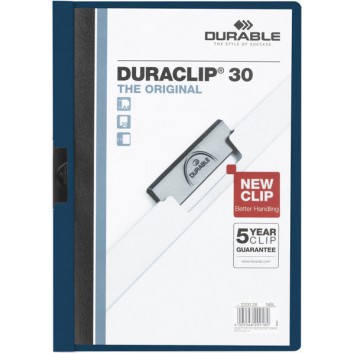  DURABLE Klemm-Mappe Duraclip®; nachtblau; für DIN A4; Hartfolie; ca. 30 Blatt; transparenter Vorderdeckel; Stahlklemme 