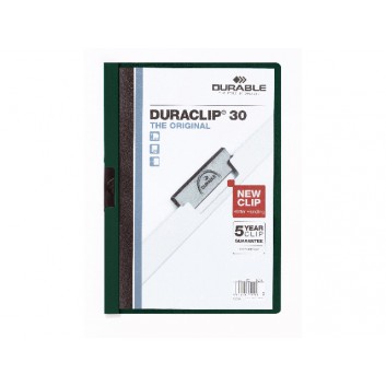  DURABLE Klemm-Mappe Duraclip®; dunkelgrün; für DIN A4; Hartfolie; ca. 30 Blatt; transparenter Vorderdeckel; Stahlklemme 