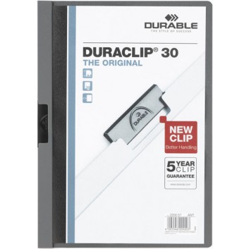  DURABLE Klemm-Mappe Duraclip®; anthrazit; für DIN A4; Hartfolie; ca. 30 Blatt; transparenter Vorderdeckel; Stahlklemme 