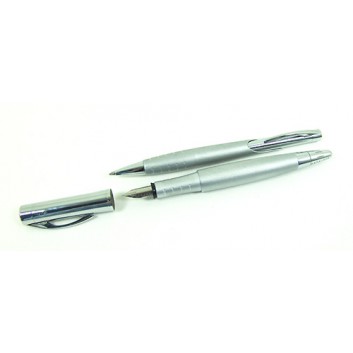  rotring Füller & Kugelschreiber; Initial: glänzend-silber und matt-silber; blau; blau; Metallclip; Metallclip 