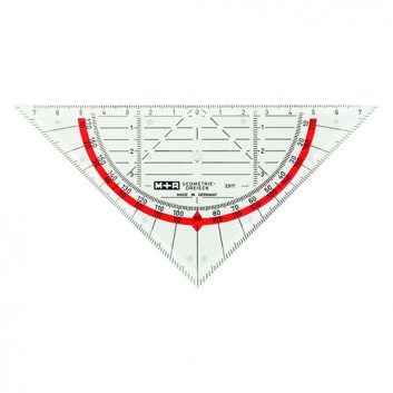  M+R Geometriedreieck; glasklar, rot hinterlegt; Kunststoff; 17 cm; gegenläufige Gradskala 