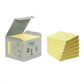  Post-it Recycling-Haftnotizen; 76 x 76 mm; gelb; 100% Recyclingpapier; Standard, ablösbar; 6 Blöcke á 100 Blatt 