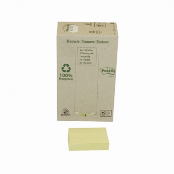  Post-it Recycling-Haftnotizen; 38 x 51 mm; gelb; 100% Recyclingpapier; Standard, ablösbar; 24 Blöcke á 100 Blatt 