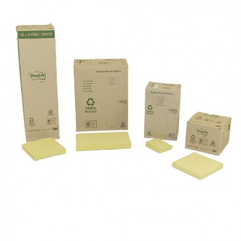  Post-it Recycling-Haftnotizen; verschiedene Formate; gelb; 100% Recyclingpapier; Standard, ablösbar; Plastikfrei im Recyclingkarton verpackt 