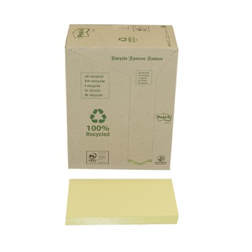  Post-it Recycling-Haftnotizen; 127 x 76 mm; gelb; 100% Recyclingpapier; Standard, ablösbar; 16 Blöcke á 100 Blatt 