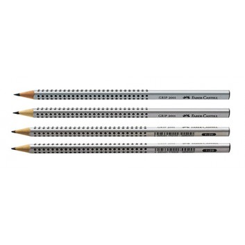  Faber-Castell GRIP 2001 Bleistift; 5 Härten: 2B / B / HB / H / 2H; silbergrau; Dreikantschaft mit Noppen, gespitzt; ohne Radierer 