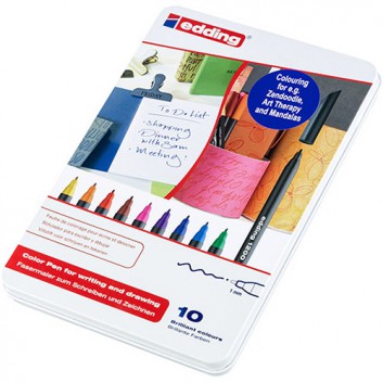  edding 1200 colour pen 10er-Set Metallschachtel; sortiert; 4-1200-10; ca. 1 mm, 175x140x14 mm; Einwegstift, Mine nicht auswechselbar 