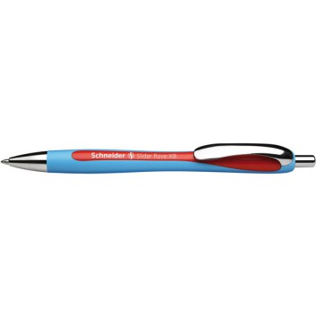  Schneider Slider Rave XB Kugelschreiber; cyan-rot; rot; XB (extrabreit); Kunststoff; gummiert; Druckmechanik; Metall, silber; auswechselbar 