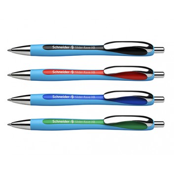  Schneider Slider Rave XB Kugelschreiber; cyan-Schreibfarbe; 4 Farben: schwarz, blau, rot, grün; XB (extrabreit) 