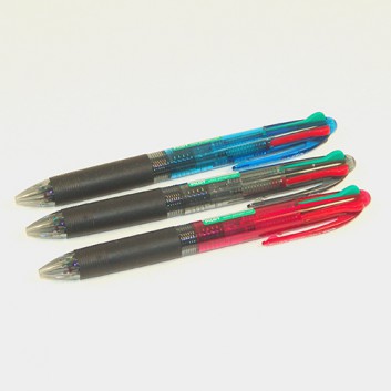  PILOT Vierfarb Druckkugelschreiber; uni; transparentes Gehäuse; blau, schwarz, rot, grün; 0,3mm; seitliche Bedienfunktion; Plastikclip; 642170 