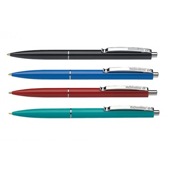  Schneider K15 Druckkugelschreiber; Schaftfarbe = Schreibfarbe; 4 Farben: schwarz, blau, rot, grün; M (mittel); Gehäuse in Schreibfarbe; Metallclip 