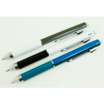  4-Aktion Kugelschreiber + Bleistift; uni; verschiedene Farben; schwarz, blau, rot + Bleistift; Bleistift 0,5; obenliegende Funktion wird ausgeführt 