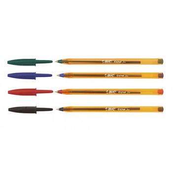  BIC Cristal® Fine Kugelschreiber; orange-luzent, Spitze+Ende=Schreibfarbe; 4 Farben: schwarz, blau, rot, grün; F =  0,35 mm 