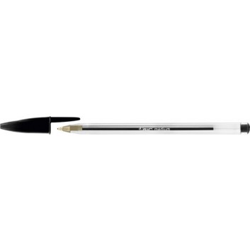  BIC Cristal® Medium Kugelschreiber; transparent, Spitze+Ende in Schreibfarbe; schwarz; M =  0,4 mm; Kunststoff; Hexagonaler Schaft 