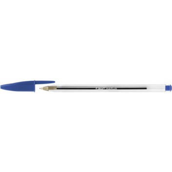  BIC Cristal® Medium Kugelschreiber; transparent, Spitze+Ende in Schreibfarbe; blau; M =  0,4 mm; Kunststoff; Hexagonaler Schaft 