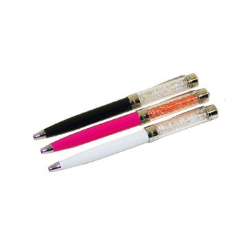  Druckkugelschreiber; Swarovski Elements; diverse Farben; schwarz; Metallclip; glatte Oberfläche; Metallclip silber; Kurzmine; Länge: 112 mm 