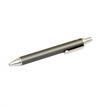  Druckkugelschreiber; uni; schwarz-grau; matt; blau; Metallclip; gestreifte Oberfläche; Metallclip silber; Kurzmine; Länge: 117 mm 