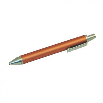  Druckkugelschreiber; uni; orange; matt; blau; Metallclip; gestreifte Oberfläche; Metallclip silber; Kurzmine; Länge: 117 mm 