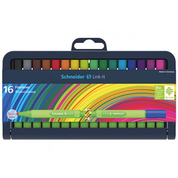  Schneider Link-It Fineliner sortiert; 16er-Set: 16 verschiedene Farben; 0,4 mm; Einwegstift, Mine nicht auswechselbar 