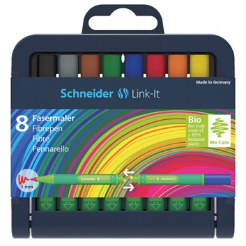 Schneider Link-It Fasermaler sortiert; 8er-Set: 8 Farben sortiert; 1,0 mm; Einwegstift, Mine nicht auswechselbar; Tintenfeinschreiber mit Kappe 