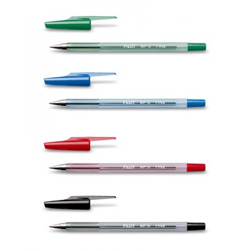  PILOT BP-S Kugelschreiber; transparent; 4 Farben: schwarz, blau, rot, grün; F (fein); Kunststoff; Hexagonaler Schaft 
