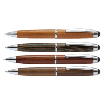  Online Mini Wood Stylus,Touchpen+Kugelschreiber; Holz; verschiedene Farben; schwarz; Metallclip; Drehmechanik + Touch;  Holz; Metallclip; Kurzmine 