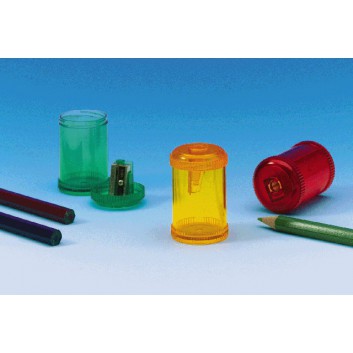  KUM Dosenspitzer mit Deckel; farbig-transparent; rund, hoch; Kunststoff, Metallmesser; 40 x 59 mm ( BxH ); einfach, mit Schraubdeckel 