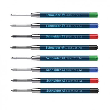  Schneider Slider 755 Großraummine; 4 Farben; M (mittel) / XB (extrabreit); dokumentenecht (außer rot); Großraum-Kugelschreibermine Slider G2 