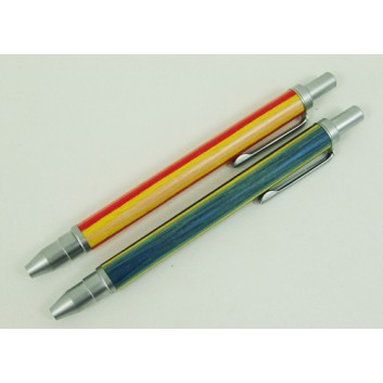  Holz Mini-Druckkugelschreiber; gestreift; mehrfarbig; blau; Metallclip; Schaft aus Holz; Metallclip; Kurzmine 