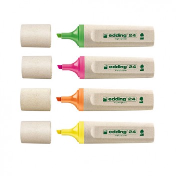  edding 24 EcoLine Leuchtmarker; 4 Farben; ca. 2-5 mm; Keilspitze; Inkjet geeignet, Filterfasern aus recy.; Textmarker, Leuchtmarker, Highlighter 