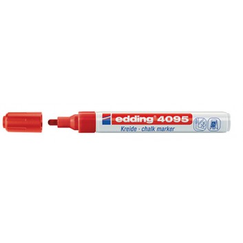  edding 4095 Kreidemarker dünn; rot; 2-3 mm; Rundspitze; feucht abwischbar; Flüssigkreidemarker, Chalkpen; Schaft weiß, aus Aluminium 