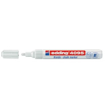  edding 4095 Kreidemarker dünn; weiß; 2-3 mm; Rundspitze; feucht abwischbar; Flüssigkreidemarker, Chalkpen; Schaft weiß, aus Aluminium 