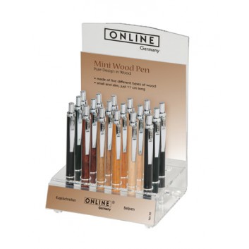  Online Wood Mini-Druckkugelschreiber; Holz; verschiedene Farben; schwarz; Metallclip; Druckmechanik; Metallclip; Kurzmine; Länge: 11 cm 