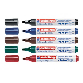  edding 1455 Faserschreiber; verschiedene Farben; 1,0-5,0 mm; Einwegstift, Mine nicht auswechselbar; Fasermaler mit Kappe; weisser Kunststoffschaft 