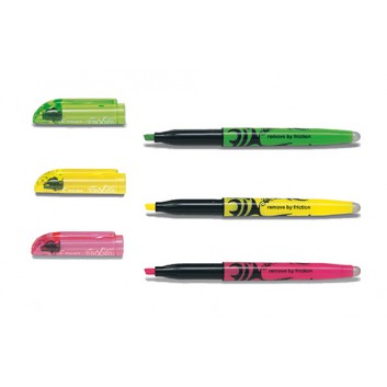  PILOT Frixion light +RadierspitzeLeuchtmarker; gelb / grün / pink; 3,8 mm; Keilspitze; mit Kappe + PlastikClip in Markierfarbe 