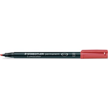  STAEDTLER Lumocolor Folienstift permanent; rot; B = breit, ca. 1,0 - 2,5 mm; Keilspitze; wisch- und wasserfest, schnelltrockend 