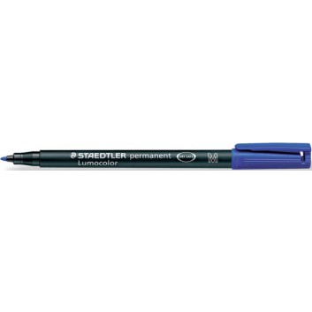  STAEDTLER Lumocolor Folienstift permanent; blau; M = mittel, ca. 1,0 mm; Rundspitze; wisch- und wasserfest, schnelltrockend 