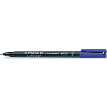  STAEDTLER Lumocolor Folienstift permanent; blau; F = fein, ca. 0,6 mm; Rundspitze; wisch- und wasserfest, schnelltrockend 