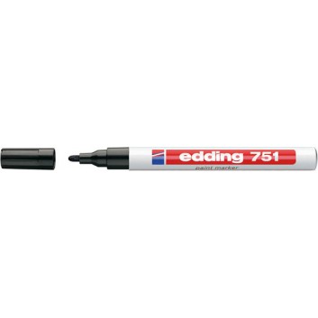  edding 751 Lackmarker permanent dünn; schwarz; ca. 1 - 2 mm; Keilspitze, austauschbar; Kappe umsteckbar, Aluminiumschaft 