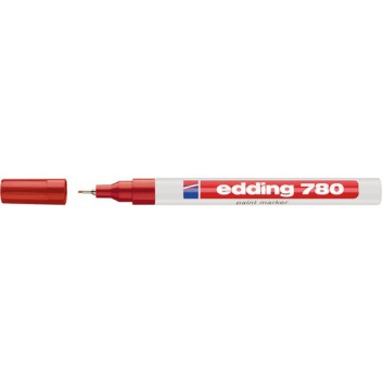  edding 780 Lackmarker permanent; rot; ca. 0,8 mm; Rundspitze; Kappe umsteckbar, Aluminiumschaft; Lackstift, vor Gebrauch schütteln 