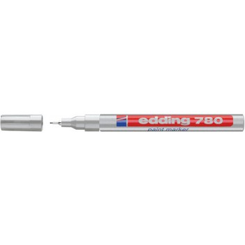  edding 780 Lackmarker permanent; silber-metallic; ca. 0,8 mm; Rundspitze; Kappe umsteckbar, Aluminiumschaft; Lackstift, vor Gebrauch schütteln 