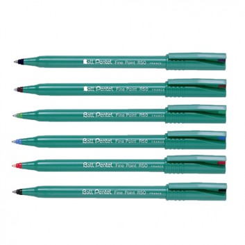  Pentel Ball R50f Tintenroller - Recycology; verschiedene Farben; 0,4 mm (fein) / Kugel 0,8 mm; Tinte auf Wasserbasis 