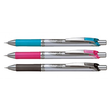  Pentel PL75-A Druckbleistift; 0,5 mm; HB; grau, pink oder blau; gummierte Griffzone; mit Radierer; mit Metallclip 