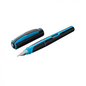  Pelikan Füller Style Neon; Bicolor; schwarz-neonblau; M; mit Tintensichtfenster; Schulfüller; für Rechts-und Linkshänder 