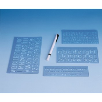  WEDO Schriftschablonen-Set; blau-transparent; Kunststoff; Schrifthöhe: 5, 10, 20 mm; 4 Schablonen und 1 Faserschreiber 