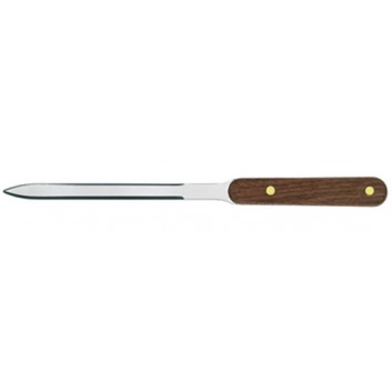  Brieföffner mit Holzgriff; Länge: ca. 21,5 cm; silber-braun; rostfreie Stahlklinge, brauner Holzgriff; auf Blisterkarte 