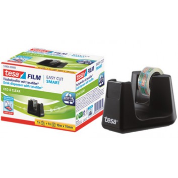  tesa SMART EasyCut Tischabroller - Midi; bis 33 m x 19 mm = Midirollen; schwarz; inkl. 1 Rolle Eco&Clear 15mmx10m 