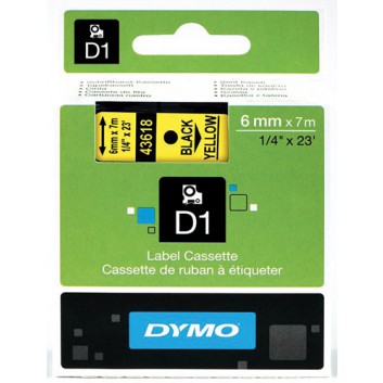  Dymo Schriftbandkassette; 6 mm x 7 m (B x L); schwarz; verschiedene Farben; ablösbar; Kunststoff, laminiert 
